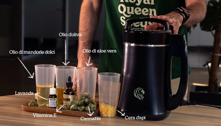 Ingredienti del balsamo alla cannabis con oli naturali e cera d’api
