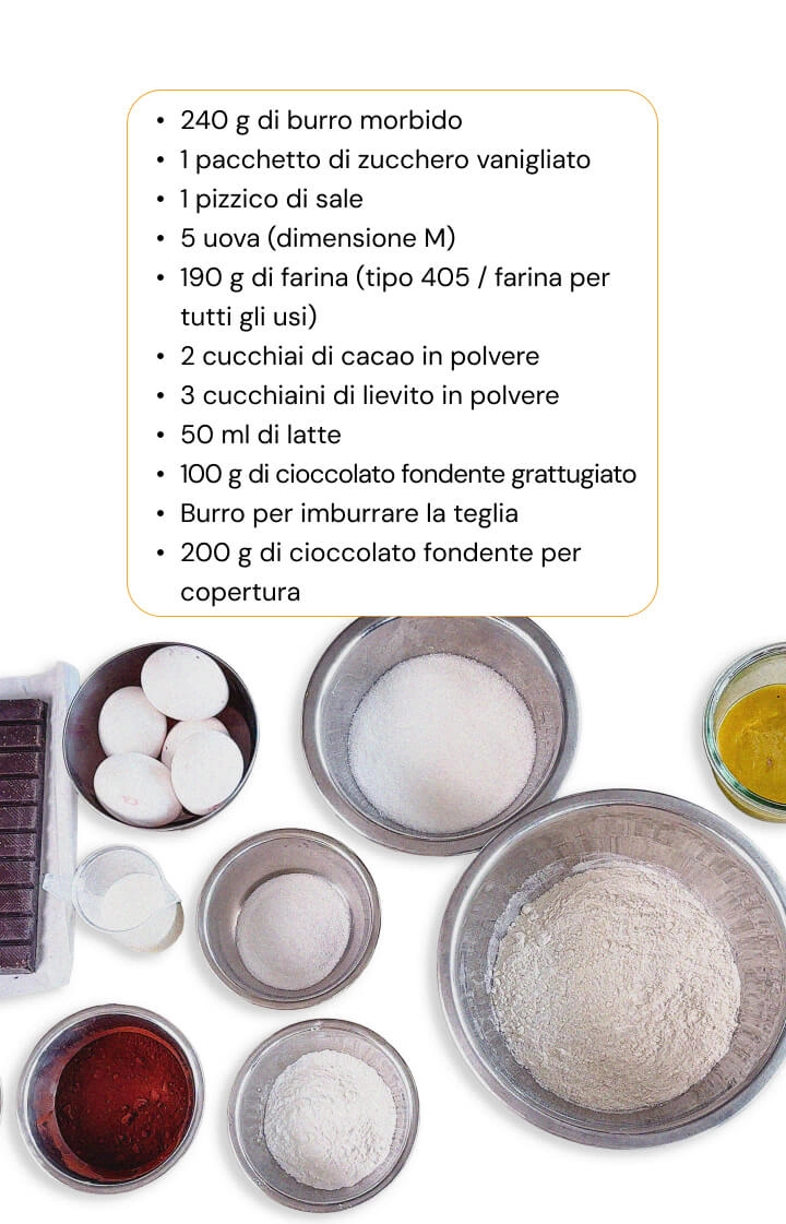 Ingredienti per una ricetta casalinga di space cake alla cannabis con farina, cacao, uova, burro, latte e cioccolato fondente
