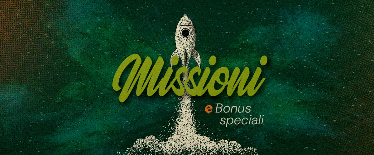Annuncio di Missioni Speciali e Bonus Un'illustrazione di un razzo che decolla nello spazio con il testo