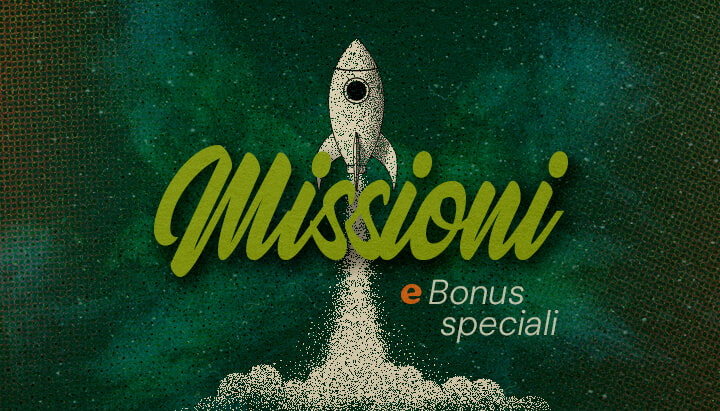 Annuncio di Missioni Speciali e Bonus Un'illustrazione di un razzo che decolla nello spazio con il testo