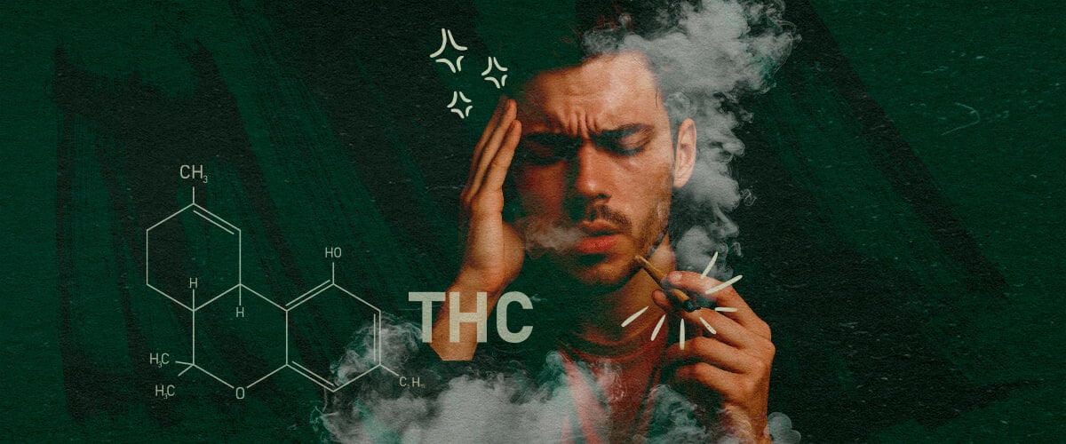 Comprendere la Tolleranza alla Cannabis e gli Effetti del THC Uomo che fuma cannabis illustrando gli effetti del THC e potenziali effetti collaterali come vertigini, rilevante per la tolleranza alla cannabis e le pause di tolleranza.