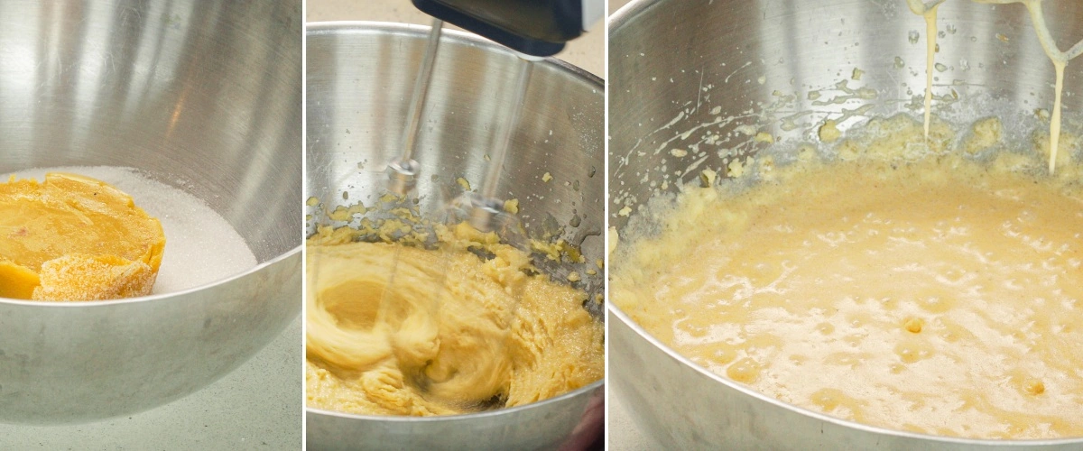 Mescolare l’impasto al cioccolato con burro, zucchero, uova, cacao e latte, secondo passo per uno space cake alla cannabis