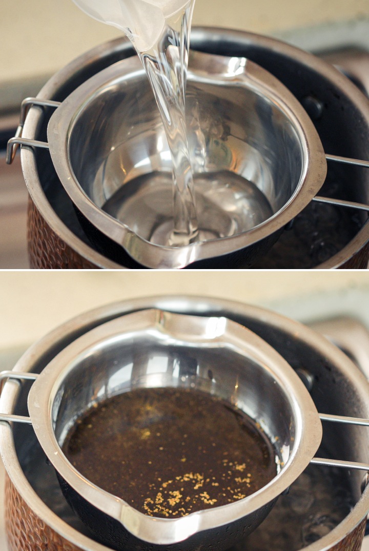 Fase 2: Infondere la Cannabis Decarbossilata nell’Olio MCT Infusione di cannabis decarbossilata in olio MCT a bagnomaria per estrarre delicatamente i cannabinoidi